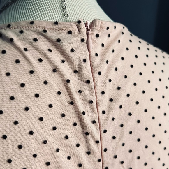 Pink Polkadot Plunge V Front Long Sleeve Mini Dress - Picture 9 of 10